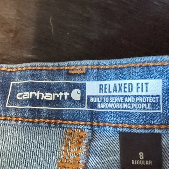 New!! Carhartt Rugged Flex Relaxed Fit Jeans 8 Regular Double Front - Picture 5 of 7